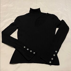Black Turtleneck Sweater with Diamond 💎 Button Details